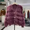 Cardigan de punto de otoño e invierno estilo coreano, nuevo, súper hada, con temperamento, costuras de imitación de lana de visón, abrigo suéter de manga larga, ropa para mujer