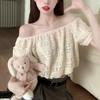Camisa de gasa de manga corta estilo occidental que reduce la edad para mujer, diseño de verano, nicho con sentido del diseño, cuello de un hombro, top corto, hermosa camisa pequeña
