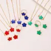 Pendientes de botón, anillo, pulsera, collar de Flor de la Suerte Europea y Americana, Juego de Joyería, Moda para Mujer, Juego de Cuatro Piezas, Joyería de Hierba de Cinco Pétalos