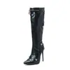 Botas Talla Grande 48 Punta Aguda 40 Hebilla de Cinturón Botas de Caballero Botas de Moda Tacón Alto Sexy Zapatos de Mujer Remache Cremallera Lateral Mujer Negro