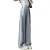 Pantalones Casuales de Verano Finos con Ribete Blanco de Pierna Ancha para Mujer, Cintura Alta, Versión Recta Estrecha, Cubren la Cadera, Adelgazantes, Adecuados para Ir al Trabajo y Uso Diario, Pantalones Deportivos