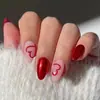 24 Peças de Unhas Postiças Amêndoa Dia dos Namorados Transfronteiriças Glitter Vermelho Coração Perolado Cor Pura Simples Unhas de Manicure de Alta Qualidade