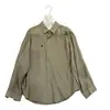Conjunto de Duas Peças Khaki Verde de Manga Longa e Shorts para Verão 2026 para Mulheres, Estilo Europeu e Americano, Simples, Relaxado, Protetor Solar, Respirável