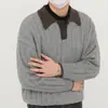 Retrô Estilo Old Money Blusa de Gola Alta em Tricô Canelado Color Block Masculina Casual Estilo Preguiçoso Malha Solta Outono Inverno