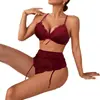 Conjunto de Lencería Sexy de Encaje Rojo Europeo y Americano Transfronterizo, Conjunto de Dos Piezas Sexy con Sujetador Push-Up y Bragas