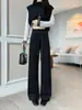 Calça esportiva feminina cinza estilo Lulu, nova calça de moletom slim fit de perna reta para primavera e outono para figuras baixinhas, calça casual de cintura alta e perna larga