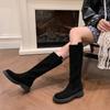 Botas Vaqueras Apiladas Versátiles Casuales Simples de Punta Redonda con Suela Gruesa Otoño 2025 Estilo Lazy Botas Largas de Gamuza para Mujer