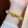 Nuevo Método Antiguo Chino Oro de Arena Grabado Flor de Peonía Pulido Ojo de Gato Pulsera Cristal Blanco Cuenta de la Suerte Estilo Chino Pulsera Venta al por Mayor