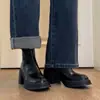 Botines Ajustados de Tacón Alto para Mujer, Botas Martin Cómodas para Figuras Pequeñas, Botas Elásticas con Efecto Alargador, Punta Redonda, Suela Gruesa, Negras