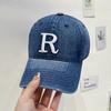 Gorra con letra R para mujer, gorra de visera, parte superior suave, estilo coreano, moderna, para Instagram, versátil, gorra de béisbol lavada, favorecedora para la cara, sombrero de vaquero pequeño para hombre