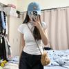 Playera de Manga Corta Americana Sexy Hombro Derecho Cuello Redondo Verano para Mujer Nueva Versátil Look Adelgazante Básico Top Trendy