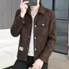Nueva chaqueta estampada con tinta para hombre, corte ajustado estilo workwear, top casual corto, solapa simple, manga larga para primavera y otoño