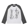 Sudadera con cuello redondo de subcultura callejera retro mágica de oso Camiseta americana de manga larga Top raglán a rayas vintage