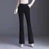 Pantalones de Color Sólido de Cintura Alta Elástica Ajustados con Micro Campana para Mujer 2026 Otoño/Invierno Nueva Llegada Pantalones con Forro de Terciopelo Pantalones de Campana con Caída de Tela Modernos