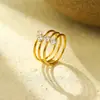 Lele Joias Moda Ins Europeia e Americana Transfronteiriça Anel Simples de Aço Titânio com Zircônia Anel Aberto com Linha Dourada Joias