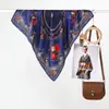 Lenço de Seda Colorido com Padrão de Carruagem a Cavalo e Espiga de Trigo, Lenço Feminino, Novo Lenço de Pescoço para Primavera e Verão, Peça de Roupa para o Início do Outono, Lenço Pequeno Elegante