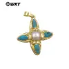 Wt-P2038 Wkt Export Popular Série Pequena Cruz Turquesa Natural Pérola Incrustada Pingente Banhado a Ouro 18K