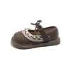 Sapatos de Princesa Doces Estilo Coreano para Meninas Pequenas com Laço de Renda de Camada Dupla Couro Macio Antiderrapante Versátil para Bebês Caminhando Sapatos Individuais