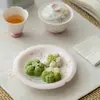 Soporte para Tetera Cerámica Esmaltada Bajo Esmalte Pintado a Mano con Borde de Encaje de Arcilla de Jade Dinastías Tang y Song para Uso en Casa, Bandeja para Té Seco, Accesorios para Ceremonia del Té, Bandeja para Bocadillos de Té