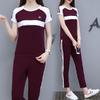 Conjunto Deportivo Casual para Mujer 2026 Verano Bloques de Color Tallas Grandes Moda Deportiva Manga Corta y Pantalón Corto Conjunto de Dos Piezas