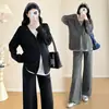 Conjunto de Ropa de Otoño para Maternidad 2025 Nuevo Conjunto de Dos Piezas Reductor de Edad Cremallera Top de Maternidad + Pantalones de Pierna Ancha Conjunto de Dos Piezas para Maternidad