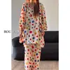 Conjunto nuevo de pijama casual estilo francés para mujer, primavera y otoño, con lunares, manga larga, pantalón largo, ropa de casa, se puede usar para salir
