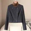 Pequena Quantidade de Roupas: Nova Blusa Feminina de Cashmere de Manga Curta de Cintura Alta com Botões Duplos 2026 Slim Fit Petite