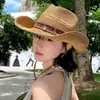 Sombrero de Paja Estilo Étnico para Mujer, Sombrero de Vaquero Occidental, Sombrero de Protección Solar para Fotografía de Viajes, Sombrero de Ala Ancha de Verano