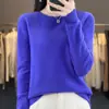 Top base de malha de alta qualidade pronto para usar, gola redonda, outono e inverno, estilo coreano, 100% lã, cor sólida, simples, versátil, corte solto, para mulheres
