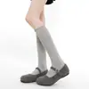 Calcetines Cálidos de Lana para Otoño e Invierno con Lazo y Pompón, Calcetines Hasta la Rodilla, Calcetines de Punto Dulces JK de Media Pantorrilla, Calcetines Holgados de Canalé