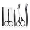 Cuchillo de acero inoxidable para recortar cejas, hoja de cinco piezas con patrón ondulado y peine, tijeras para cejas, herramienta de belleza para recortar cejas.