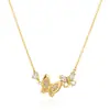 Europa Cruzada Comercio Electrónico Estilo INS Temperamento Acero de Titanio Incrustaciones de Pedrería Lujo Ligero Acero Inoxidable Chapado en Oro 18k Collar de Mariposa para Mujeres Venta al por Mayor