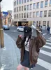 Chaqueta de Cuero Marrón Retro para Mujer Corta Primavera y Otoño 2024 Estilo Coreano Pequeño Holgada Chaqueta de Cuero Chaqueta de Motocicleta Atractiva