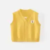 Nuevo chaleco cárdigan para bebé, chaleco de color block estilo coreano con dibujos animados, suéter fino, tejido sin mangas para niños y niñas