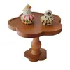 Bandeja de Madeira Maciça com Pés Altos em Forma de Pétala Suporte Criativo para Exibição de Sobremesas Prato de Madeira para Bolo e Doces Suporte para Vela de Incenso Ornamento