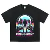 T-shirt Tendência Vintage Lavada Manga Curta Estilo Motocicleta e Carro Esportivo Loose para Casal Marca High Street Cyberpunk Direto do Fabricante
