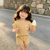 Conjunto de shorts de manga corta con cuello redondo, moderno y elegante, nuevo para 2026, top a rayas para niños, conjunto a rayas de verano para bebé