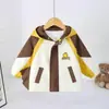 Nuevo Abrigo de Primavera y Otoño para Niños, Cortavientos con Capucha Color Block para Niños, Elegante Chaqueta de Bebé con Bordado de Dinosaurio