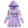 2023 Primavera e Outono novo algodão cartoon arco-íris vestido feminino de manga comprida com capuz camisola vestido de princesa