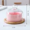 Taza de Postre de Cerámica con Tapa de Vidrio Transparente, Bol para Hornear en Horno, Taza para Pudín, Plato Creativo de Frutas Dividido, Caja de Almacenamiento para Snacks