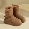 Botas de invierno cálidas de algodón con forro de lana, suela gruesa, que aumentan la altura, estilo transfronterizo con hebilla, botines o botas de media pantorrilla retro, para mujer, colección de invierno