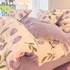 Conjunto de Quatro Peças de Veludo Leite Classe A Espessado Frente e Verso Veludo Bebê Veludo Coral Flanela Capa de Edredom Lençol de Cama Conjunto de Três Peças para Dormitório 4
