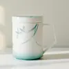 Taza de Cerámica con Orquídea Pintada a Mano de las Dinastías Tang y Song, Taza con Filtro para Té, Taza de Oficina con Tapa, Taza de Té con Revestimiento Interior, Taza Personal