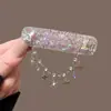 Nova Presilha de Cabelo Azul Safira Estilo Chinês para Mulheres com Strass Brilhantes, Franja Estilo Étnico com Pérolas, Acessório de Cabelo Elegante