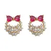 Pendientes de Lazo Rosados con Microincrustaciones de Circonita, Pendientes Dulces y Elegantes Estilo Coreano, Pendientes de Lujo Ligero de Nicho al por Mayor