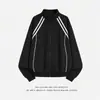 Sudadera con Capucha y Parches de Cinta de Punto para Hombre, Estilo Callejero de Otoño, Chaqueta de Punto Holgada de Moda Estilo Universitario, Abrigo Deportivo