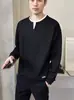 Elegante diseño de dos piezas, sudadera sin capucha para hombre, top casual de manga larga moderno para primavera/otoño, jersey versátil