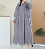 Vestido Largo Bordado de Manga Larga Estilo Mori Girl Japonés para Mujer, Vestido Largo Elegante Simple Artístico de Cuello Redondo Ajustado para Mujer