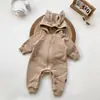Bebé Otoño Invierno Nuevas Llegadas Unisex Lindo Mono con Capucha de Orejas de Conejo Pijamas Estilo Coreano Ropa de Abrigo Traje para Gatear