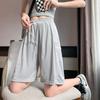 Shorts Femininos Novos de Verão Soltos Calças Cinco Quartos Retrô Japonês Modernos Cordão Reto Calças Médias Shorts Casuais